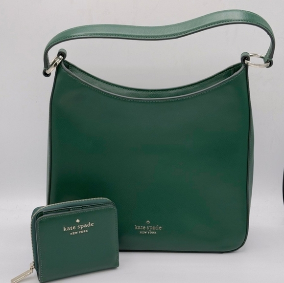 🏷1 DAY SALE🏷LIKE NEW🍁Kate Spade Green Shoulder Bag With Matching Wallet🍁 - Picture 1 of 13